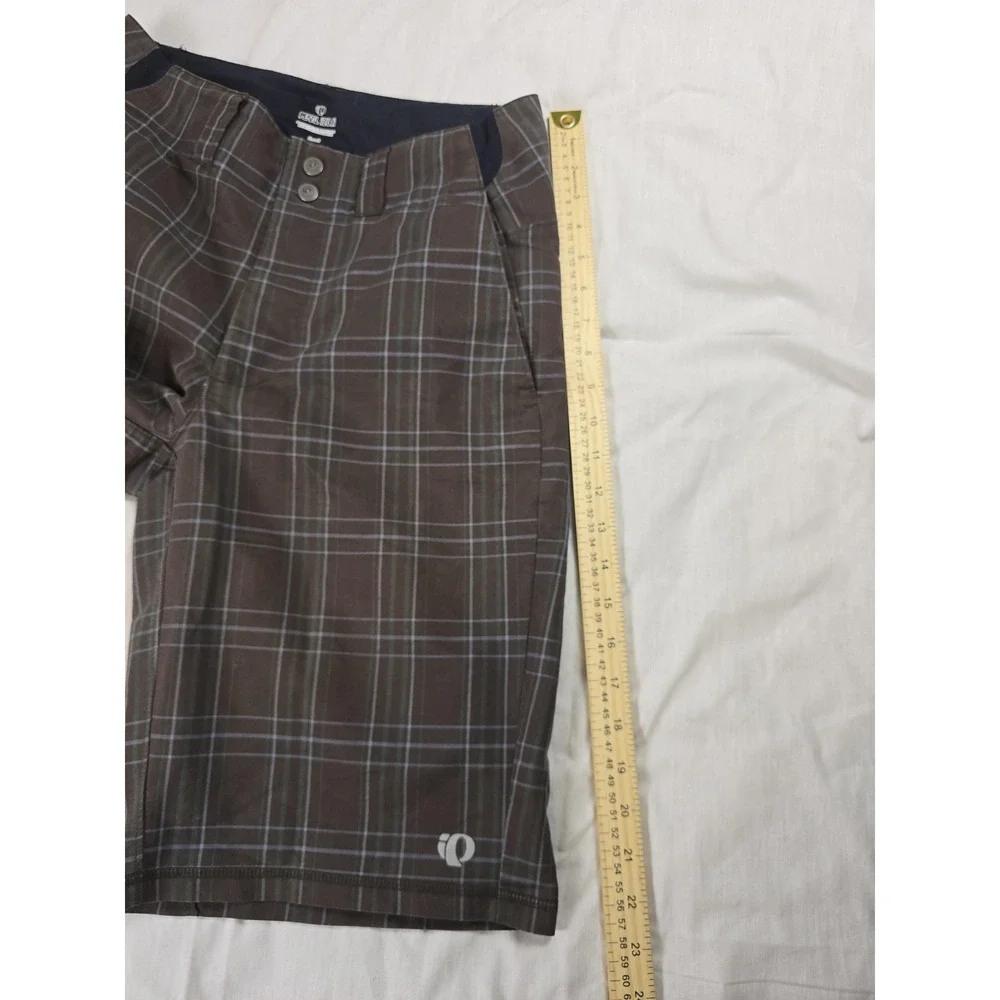 Pearl Izumi Shorts Mens Small Brown Plaid Cycling Biker Relaxed Fit Pockets